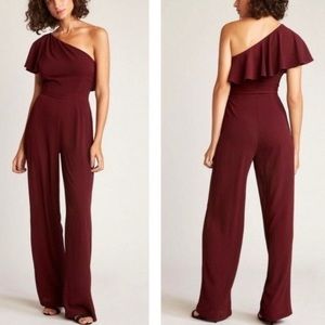 Jumpsuit one shoulder jumpsuit BB Dakota red wine color jumpsuit Wide leg pants
